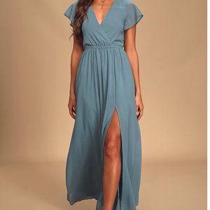 Lost in the Moment Slate Blue Maxi Dress (Small)